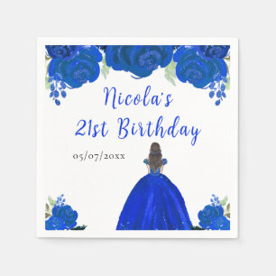 Serviette En Papier Princesse aux Cheveux Bruns Fête d'Anniversaire Fl