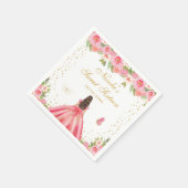 Serviette En Papier Princesse aux Cheveux Bruns Fleur Rose Sweet Seize (Coin)
