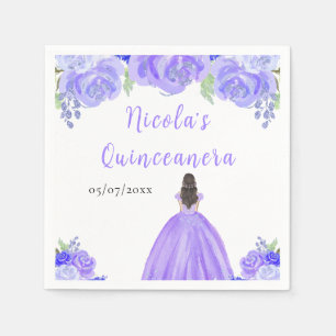 Serviette En Papier Princesse aux Cheveux Bruns Quinceanera Floral Pou