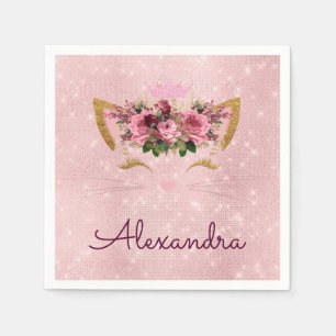 Serviette En Papier Princesse Blush rose étincelle Kitty Monogramme