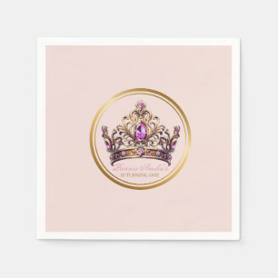 Serviette En Papier Princesse Couronne d'or rose 1er anniversaire