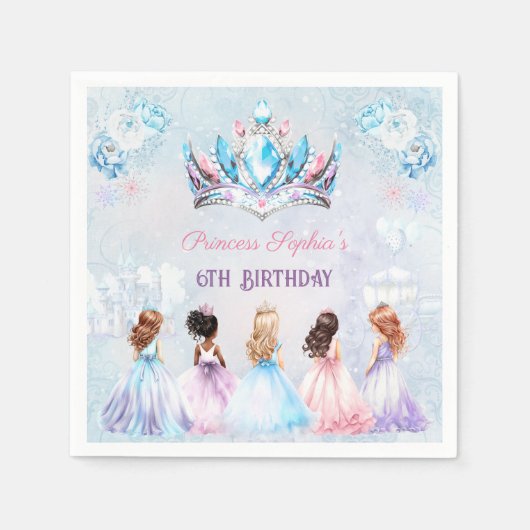 Serviette En Papier Princesse Couronne rose violet hiver fille Anniver (Devant)