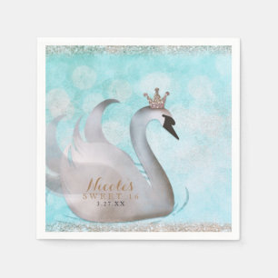 Serviette En Papier Princesse Cygne Paillettes Or Faux Soirée Conte de