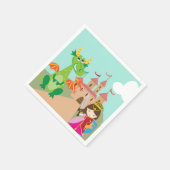 Serviette En Papier Princesse dans le château rose et le dragon souria (Coin)