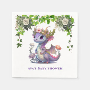 Serviette En Papier Princesse Dragon avec Florals Girl Baby shower