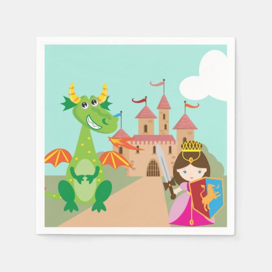 Serviette En Papier Princesse Dragon et Chevalier (Devant)