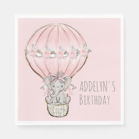 Serviette En Papier Princesse Elephant Hot Air Balloon Girl'anniversai (Devant)