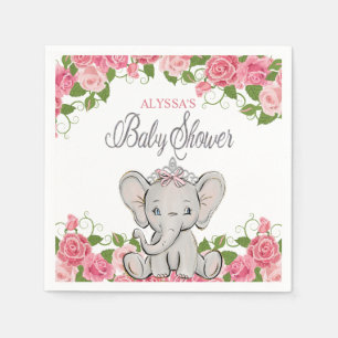 Serviette En Papier Princesse Elephant Tiara Baby shower floral rose