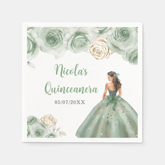 Serviette En Papier Princesse Florale dans une robe verte Sage Quincea (Devant)