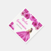 Serviette En Papier Princesse Florale en Robe Chaude Quinceanera (Coin)