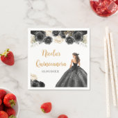 Serviette En Papier Princesse Florale en Robe Noire Quinceanera (En situation)