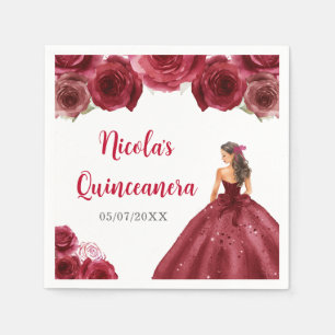 Serviette En Papier Princesse Florale en Robe Rouge Quinceanera