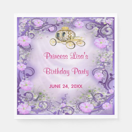 Serviette En Papier Princesse florale violette enchantée Anniversaire (Devant)