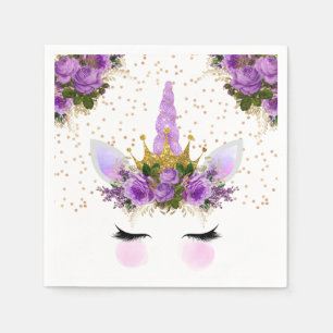 Serviette En Papier Princesse Licorne Fleurie Violette