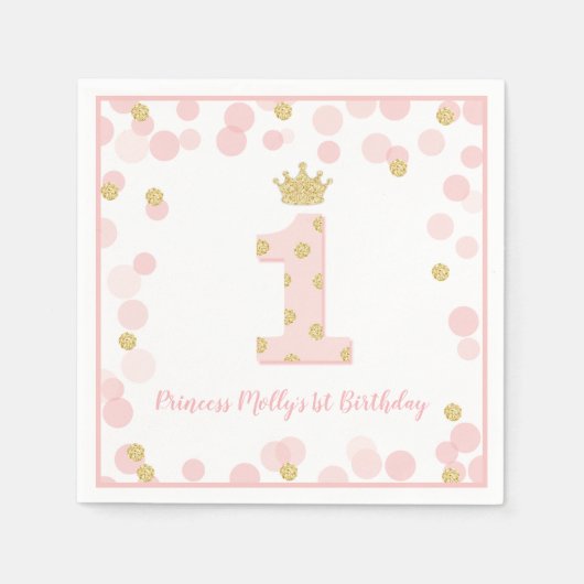 Serviette En Papier Princesse Parties scintillant Or Rose Couronne Pre (Devant)