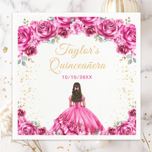 Serviette En Papier Princesse rose chaude Floral Quinceañera