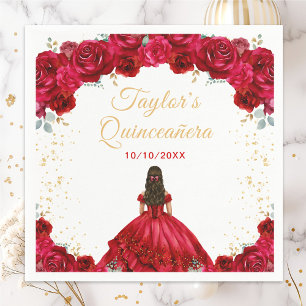 Serviette En Papier Princesse Rouge Florale Quinceañera