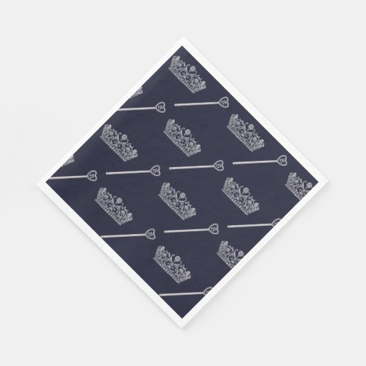Serviette En Papier Princesse Tiara 15 Scepter bleu foncé Quinceanera (Coin)