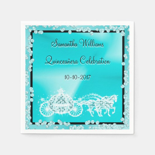 Serviette En Papier Princesse turquoise Coach & Horses Quinceañera (Devant)
