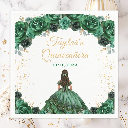 Serviette En Papier Princesse Vert foncé Floral Quinceañera