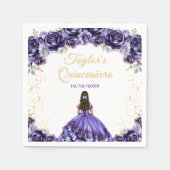 Serviette En Papier Princesse violette foncée Floral Quinceañera (Devant)