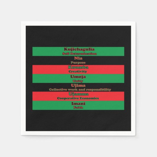 Serviette En Papier Principes de Kwanzaa Rouge Vert noir rayures (Devant)