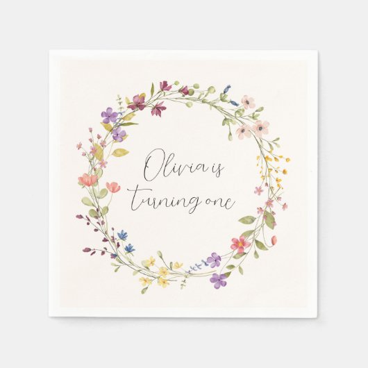 Serviette En Papier Printemps Fleur sauvage Wreath 1ère fête d'anniver (Devant)