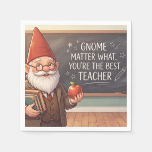 Serviette En Papier Professeur gnome tenant des livres et une pomme en