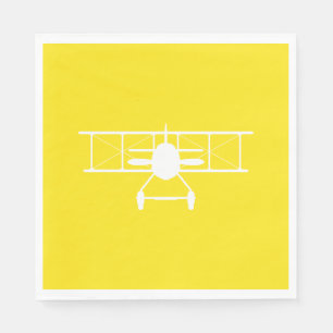 Serviette En Papier Profil Biplane blanc sur Arrière - plan jaune