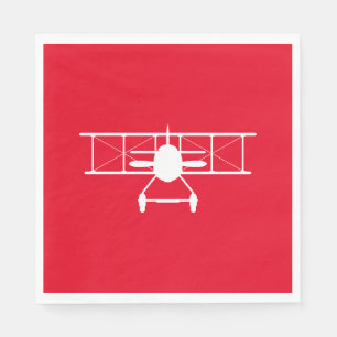 Serviette En Papier Profil Biplane blanc sur l'Arrière - plan rouge