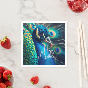Serviette En Papier Profil Peacock Joyeux anniversaire