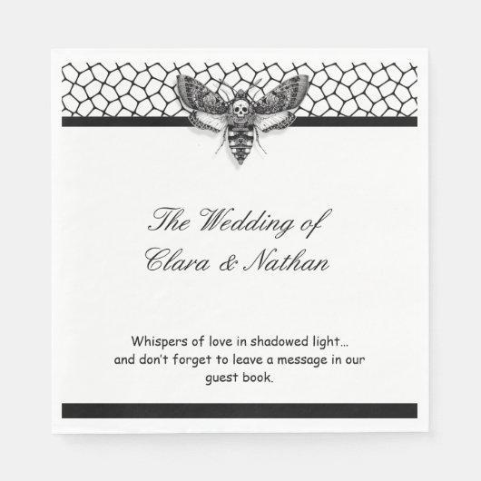 Serviette En Papier Programme de mariage crâne de papillon gothique – (Devant)