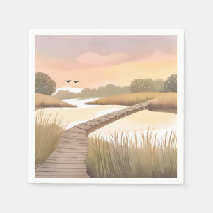 Serviette En Papier Promenade de la baie Peinture aquarelle côtière