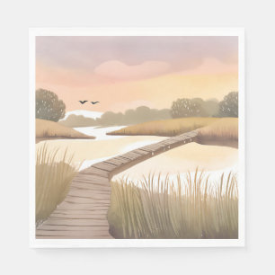 Serviette En Papier Promenade de la baie Peinture aquarelle côtière