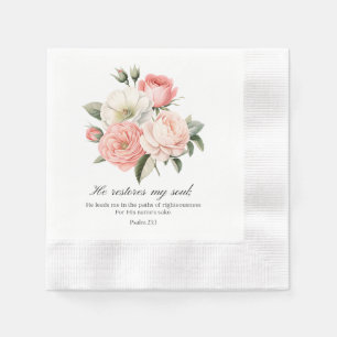 Serviette En Papier Psaume 23:3 Il restaure les fleurs de mon âme