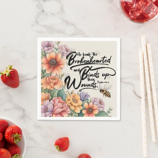 Serviette En Papier Psaumes 147:3 Bible chrétienne Verse Image (En situation)