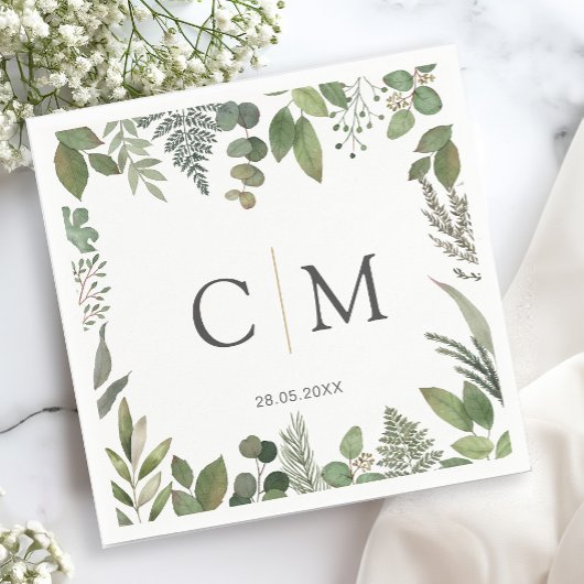 Serviette En Papier Puces monogrammes simples et élégantes