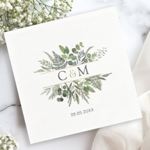 Serviette En Papier Puces monogrammes simples et élégantes