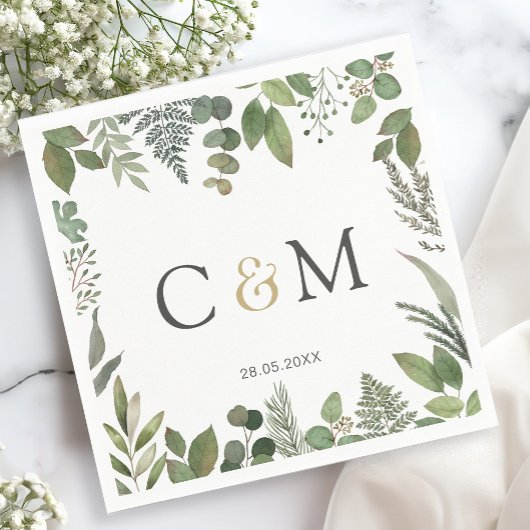 Serviette En Papier Puces monogrammes simples et élégantes