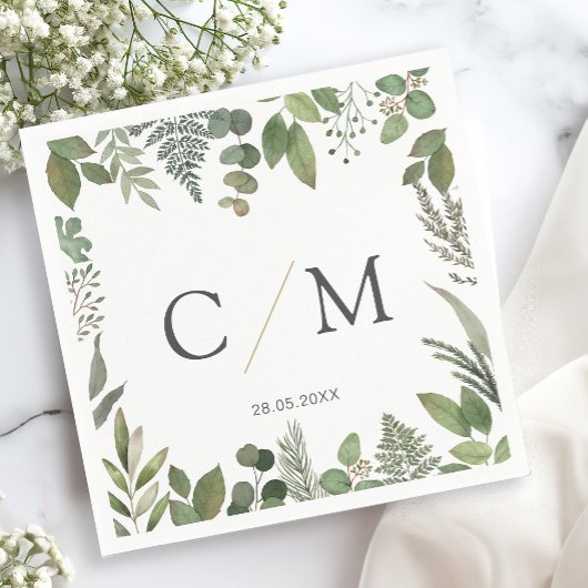 Serviette En Papier Puces monogrammes simples et élégantes