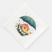 Serviette En Papier Puffer Fish Rainy Day avec parapluie (Coin)