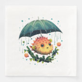 Serviette En Papier Puffer Fish Rainy Day avec parapluie (Devant)
