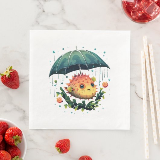 Serviette En Papier Puffer Fish Rainy Day avec parapluie (En situation)