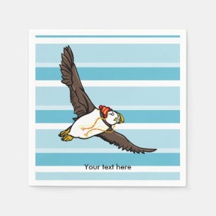 Serviette En Papier Puffin portant un casquette d'hiver laineux