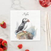 Serviette En Papier Puffin sur une aquarelle rocheuse, personnalisé (En situation)