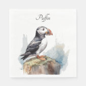 Serviette En Papier Puffin sur une aquarelle rocheuse, personnalisé (Devant)