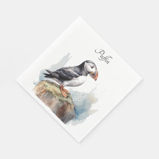 Serviette En Papier Puffin sur une aquarelle rocheuse, personnalisé (Coin)