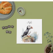 Serviette En Papier Puffin sur une aquarelle rocheuse, personnalisé