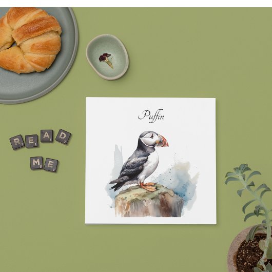 Serviette En Papier Puffin sur une aquarelle rocheuse, personnalisé