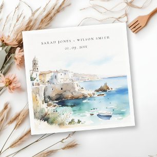 Serviette En Papier Puglie, Italie Paysage aquarelle Mariage